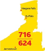 An image of the area in western new york that makes up the 716 area code, and new 624 area code.
